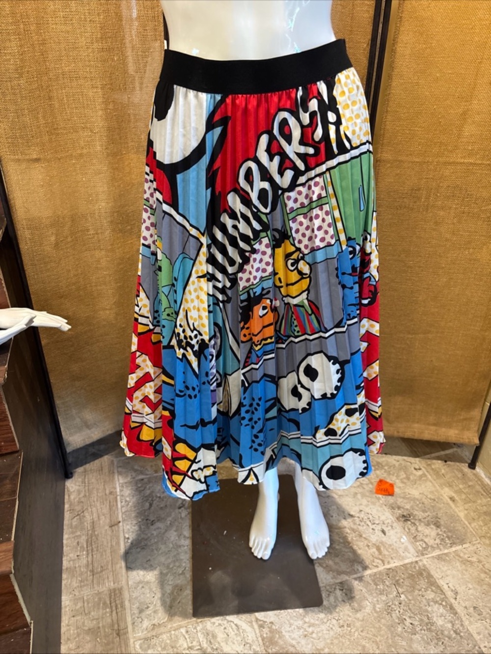 Graphic Comic-Print Pleated Midi Skirt - Multicolor